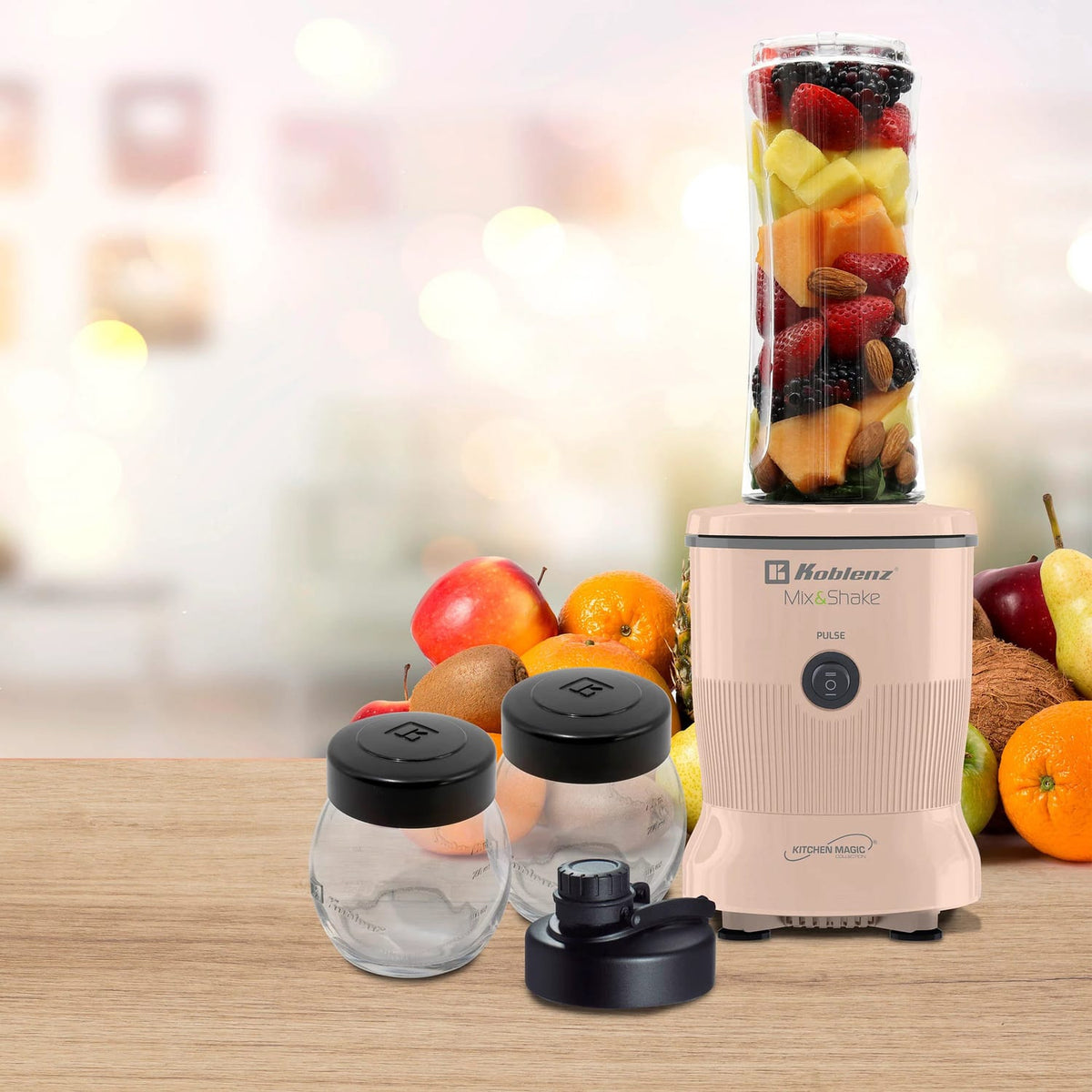 Koblenz 600-Watt 20.2-Oz. Personal Mix and Shake Blender Kit, Salmon
