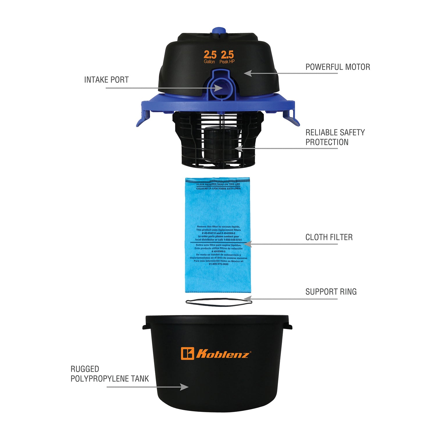 Koblenz 2.5-Gal. Portable Wet/Dry Vacuum with Blower, WD-2.5 MA