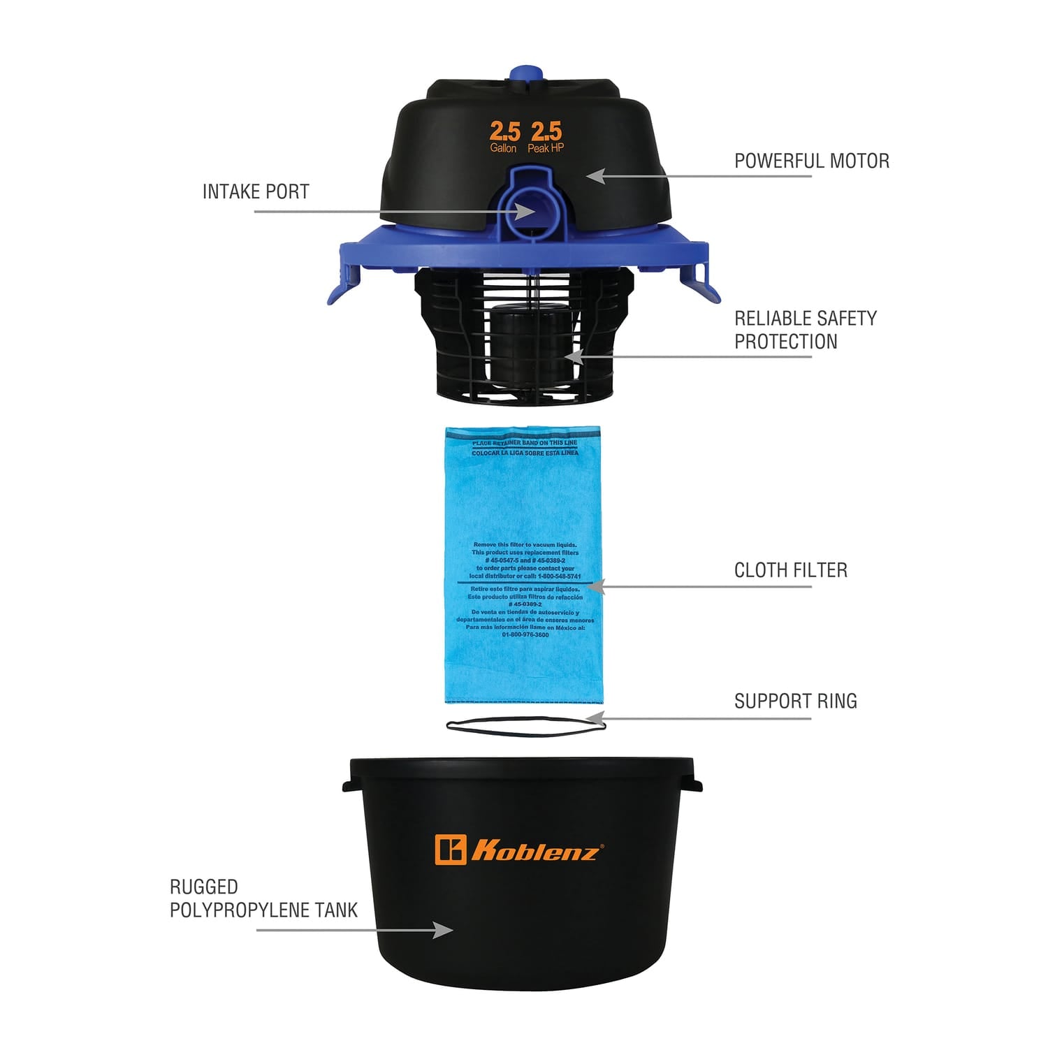 Koblenz 2.5-Gal. Portable Wet/Dry Vacuum with Blower, WD-2.5 MA
