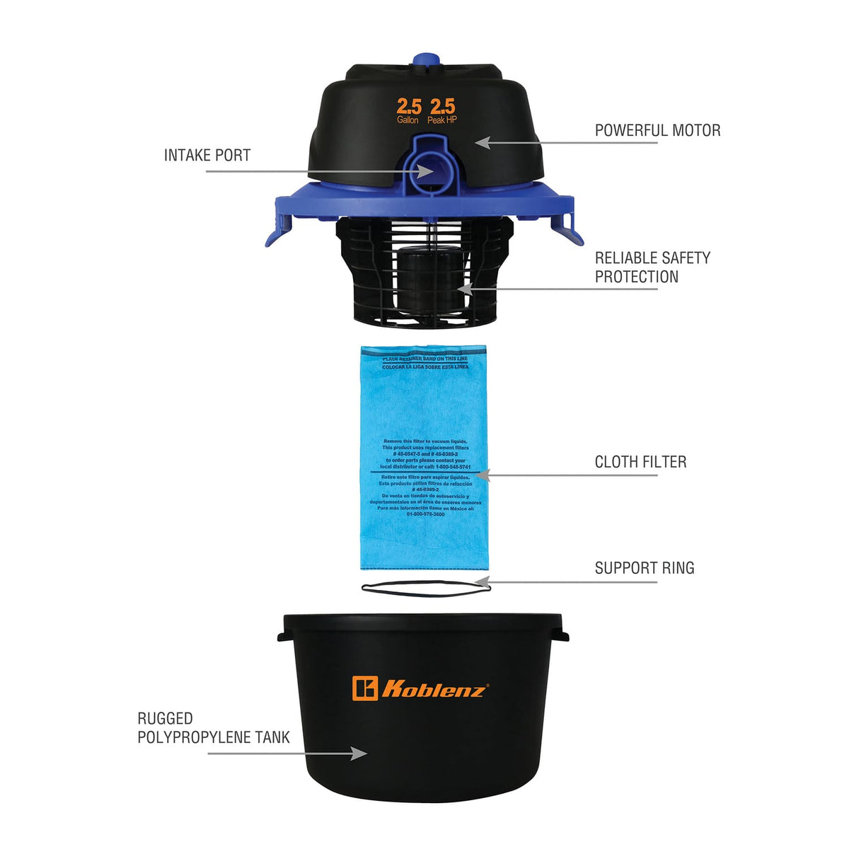 Koblenz 2.5-Gal. Portable Wet/Dry Vacuum with Blower, WD-2.5 MA