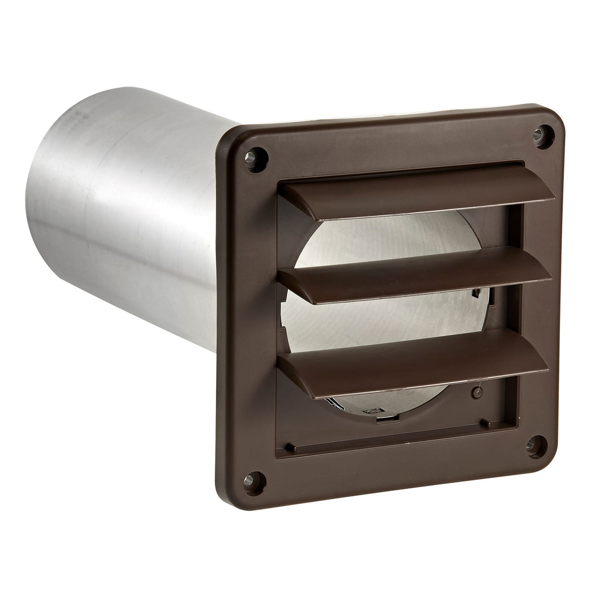 Lambro 4-In. Plastic Wall Exhaust Louvered Dryer Vent with 11-In. Pipe, No Interior Trim Plate, Brown