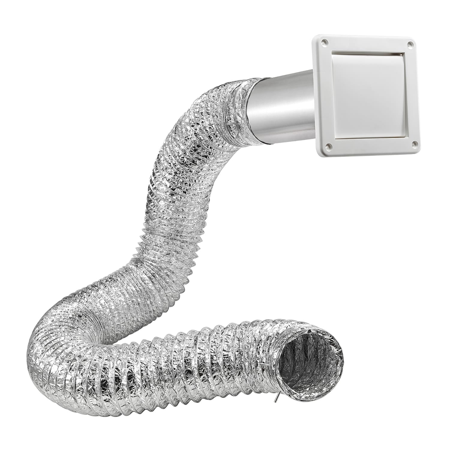 Lambro 4" Bath Fan Exhaust Through-the-Wall Vent Kit with Single Flap Vent, 8-Ft. UL 181 Foil Flex Duct, and 11" Aluminum Snap-Lock Tail Pipe, 481UL