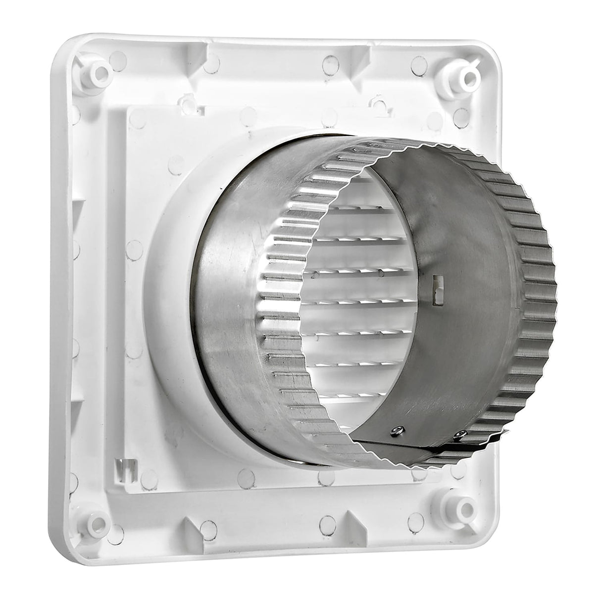 Lambro 4-In. White Plastic Fresh Air Intake Vent with Mini Louvers, Removable Screen, and 3-In. Aluminum Pipe, White, 674W-ML