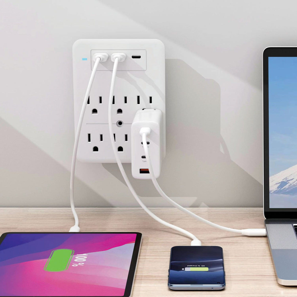 Ciao Tech 6-AC Outlet 3-USB Port 300-Joules Surge Protector Wall Tap, CPA5V00-072