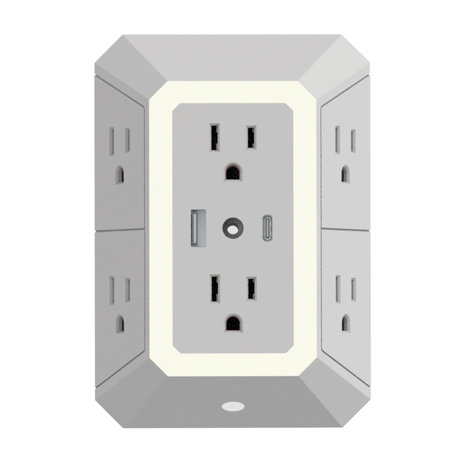 Ciao Tech 6-AC Outlet and 2-USB Port 540-Joules Surge Protector Wall Tap with Adjustable LED Night-Light, CPAZY00-026