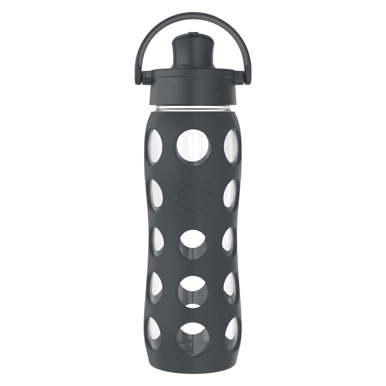 Lifefactory 22-Oz. Glass Water Bottle with Active Flip Cap and Protective Silicone Sleeve, Carbon