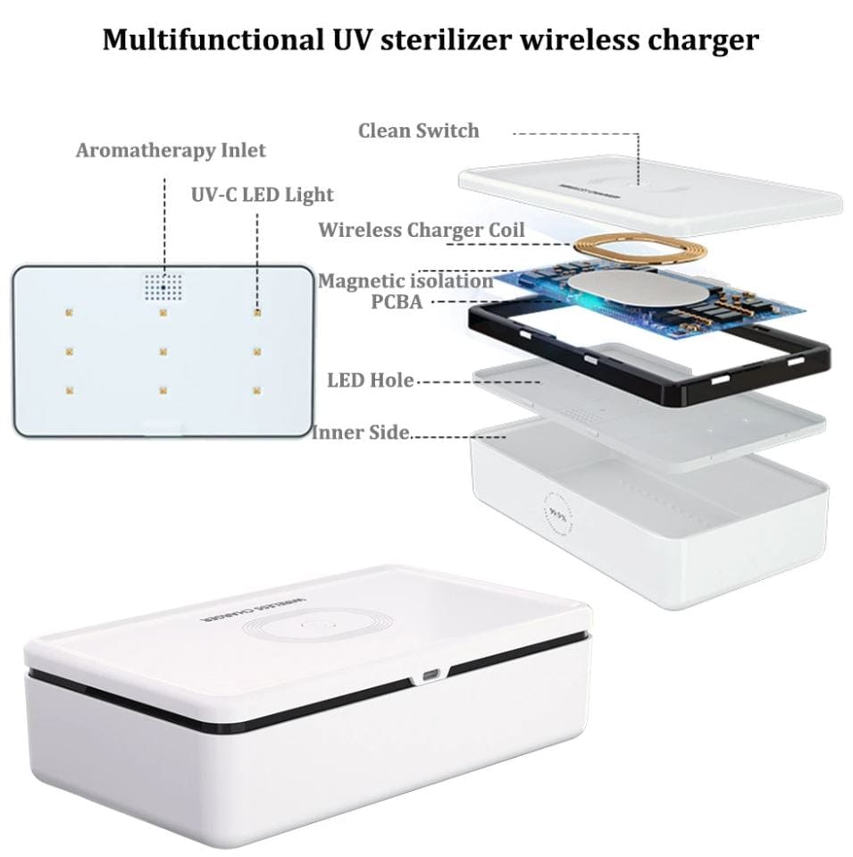 The Clean Phone "Pro" Advanced UV Sanitizer and Wireless Charging System, White