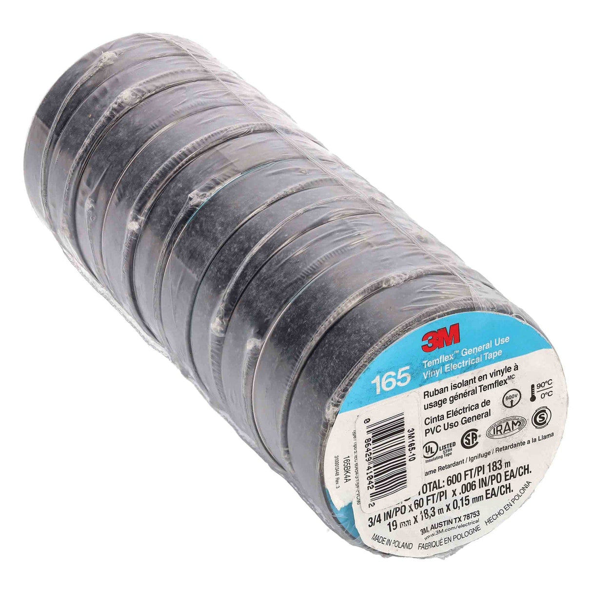 Install Bay 3M Temflex 3/4-Inch Economy Vinyl Electrical Tape 165, 60 Feet, 10 Pack