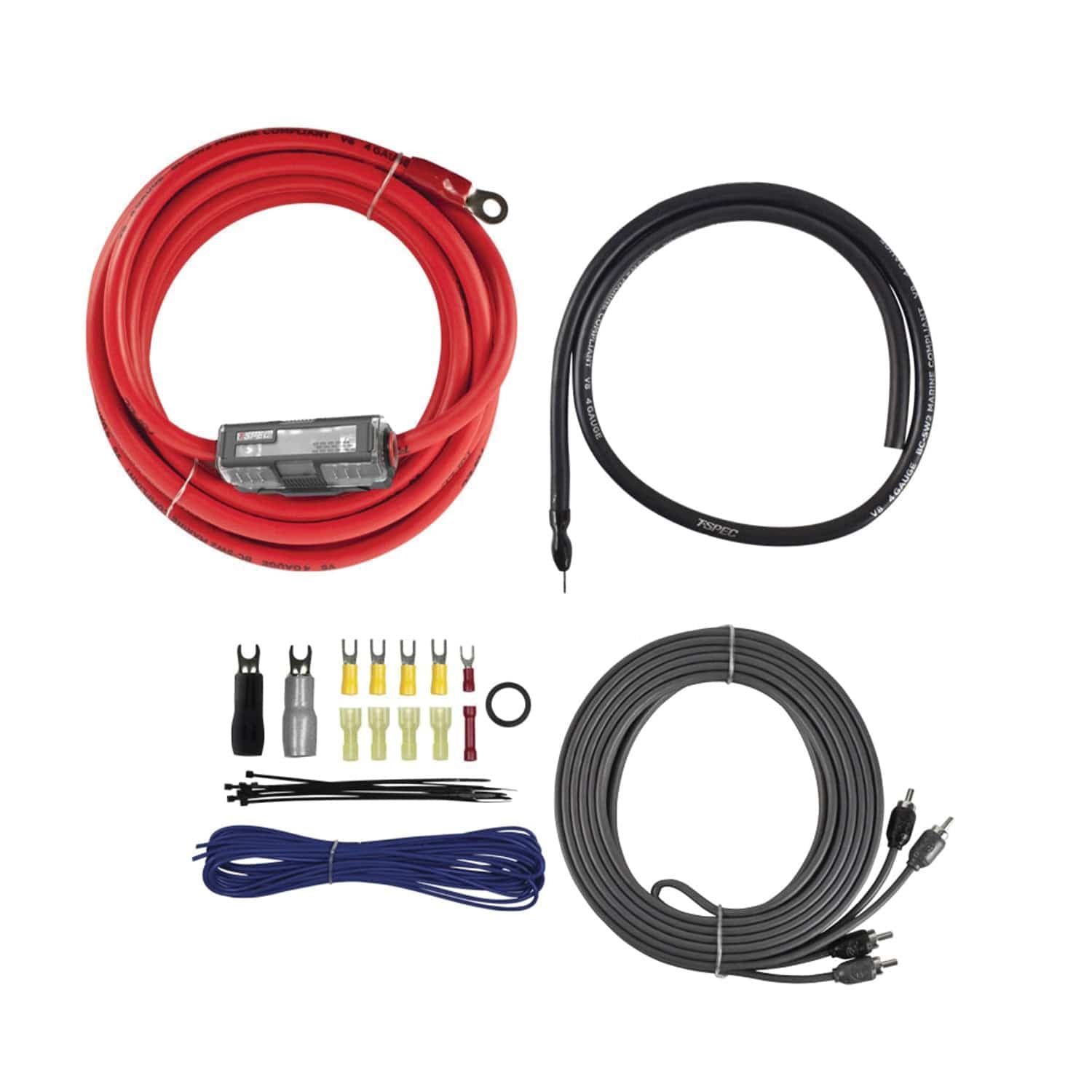 T-Spec v8 SERIES 1500-Watt 4-Gauge Mini-ANL Amp Installation Kit with RCA Cables