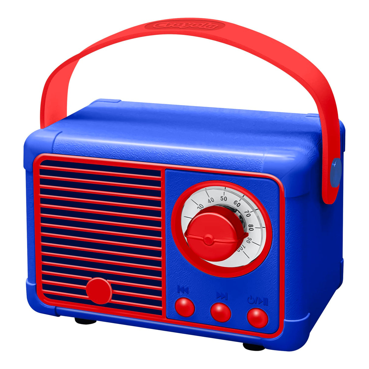 Crayola 3-Watt CBT110 Retro Portable Bluetooth Rechargeable Speaker with FM Radio, TWS, USB/microSD/Aux, up to 1.5 Hours of Play Time, Blue