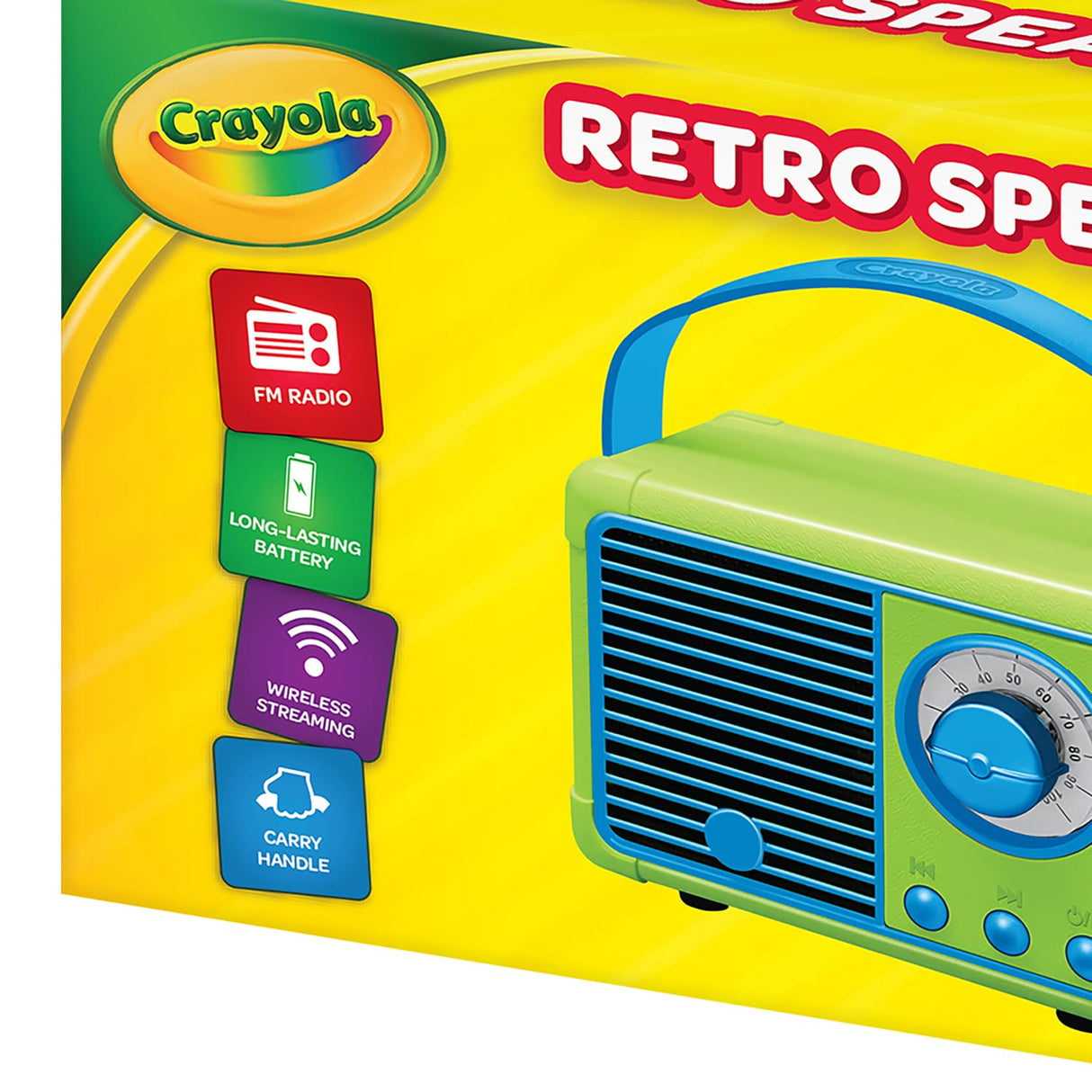 Crayola 3-Watt CBT110 Retro Portable Bluetooth Rechargeable Speaker with FM Radio, TWS, USB/microSD/Aux, up to 1.5 Hours of Play Time, Green