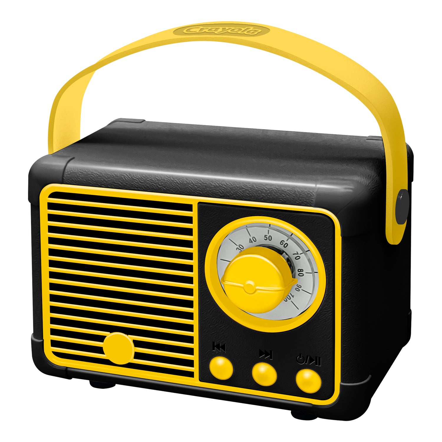 Crayola 3-Watt CBT110 Retro Portable Bluetooth Rechargeable Speaker with FM Radio, TWS, USB/microSD/Aux, up to 1.5 Hours of Play Time, Black