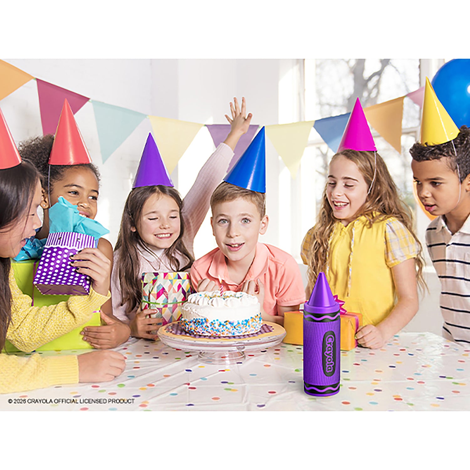 Crayola 5-Watt Portable Bluetooth Rechargeable Crayon Speaker with FM Radio, TWS, TWS, USB/microSD/Aux, up to 3 Hours of Play Time, Purple