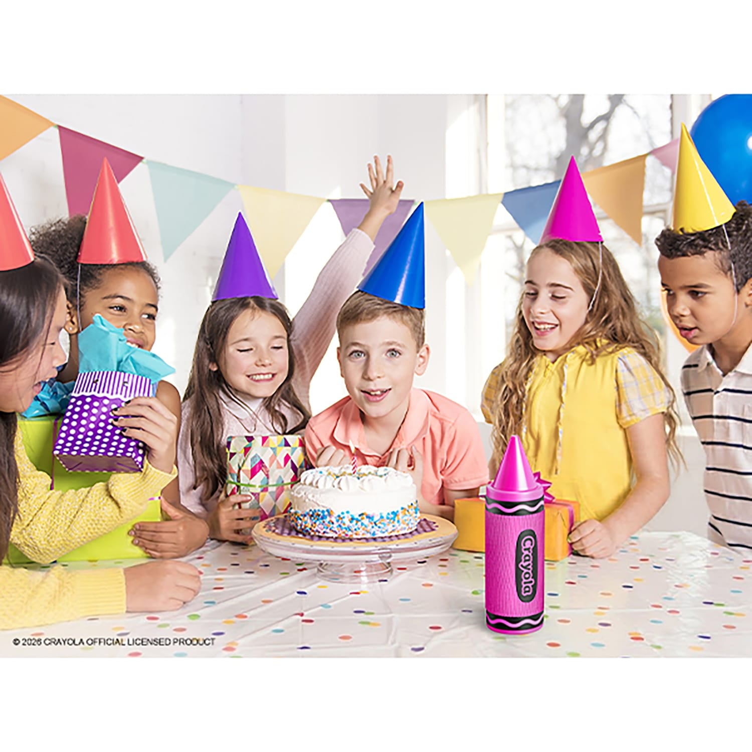 Crayola 5-Watt Portable Bluetooth Rechargeable Crayon Speaker with FM Radio, TWS, TWS, USB/microSD/Aux, up to 3 Hours of Play Time, Pink