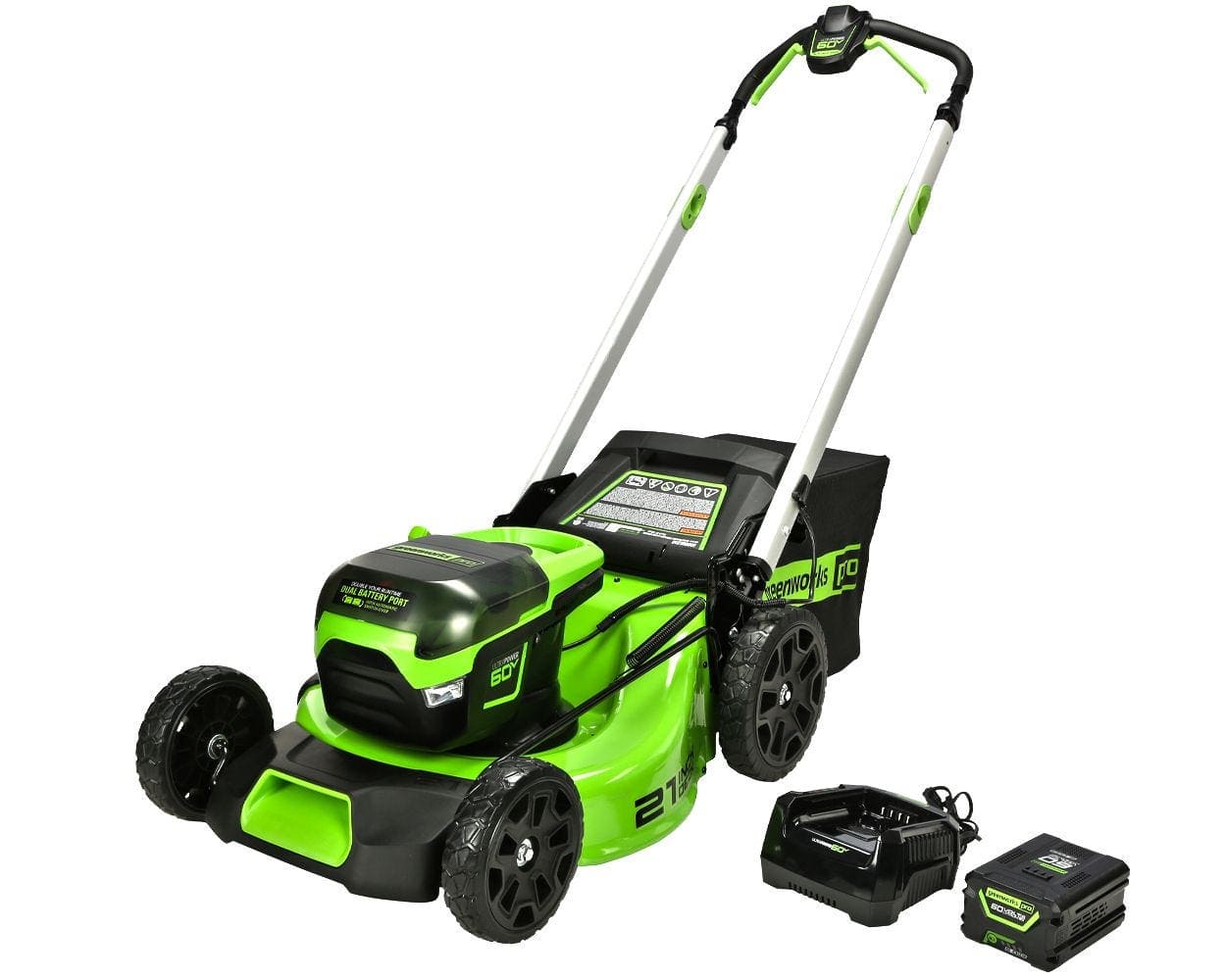 Greenworks Pro Electric Lawn Mowers MO60L516 60v Gen II with (1) 5 Ah battery, Rapid Charger + AI Handles + LED - Certified Refurbished