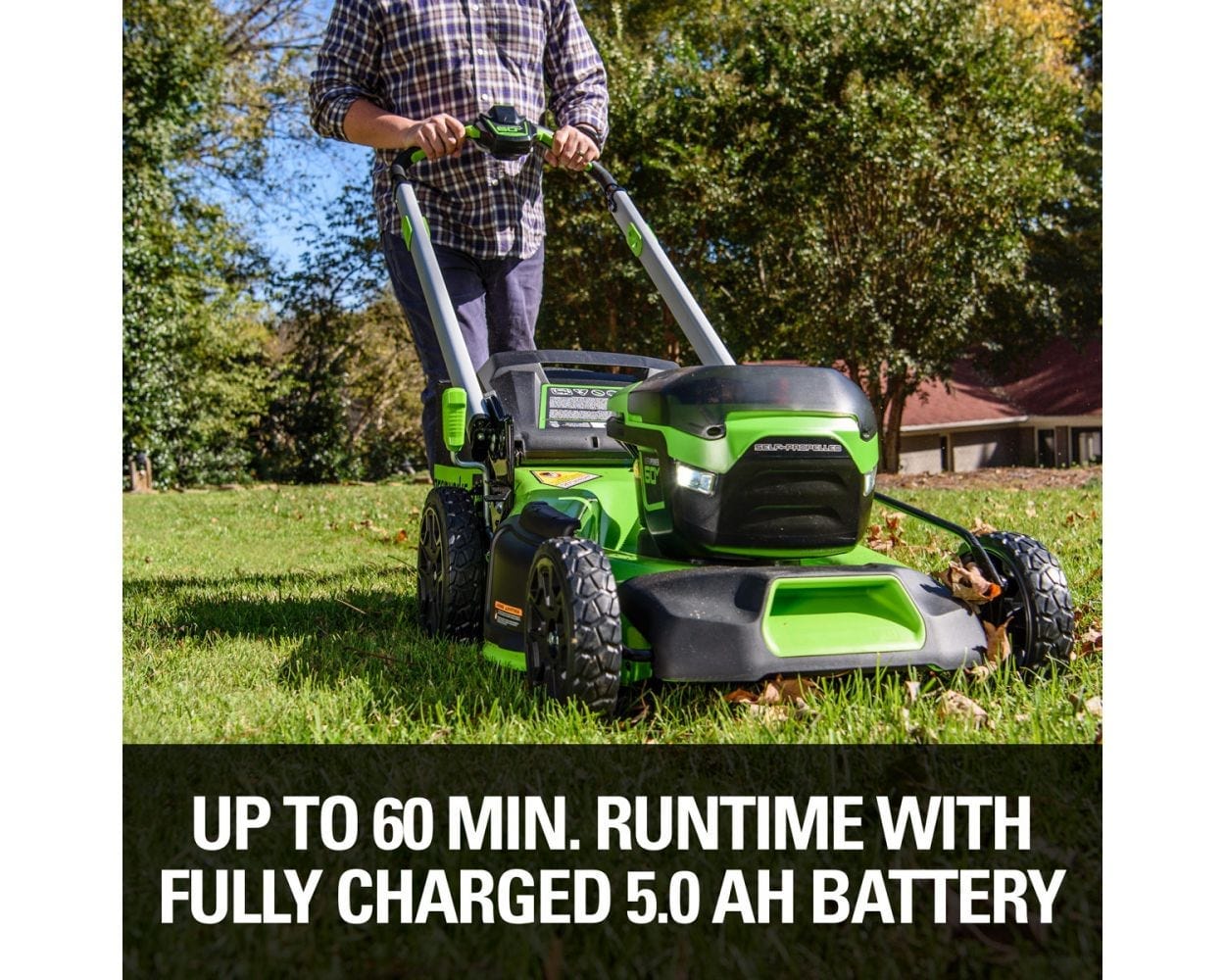 Greenworks Pro Electric Lawn Mowers MO60L516 60v Gen II with (1) 5 Ah battery, Rapid Charger + AI Handles + LED - Certified Refurbished