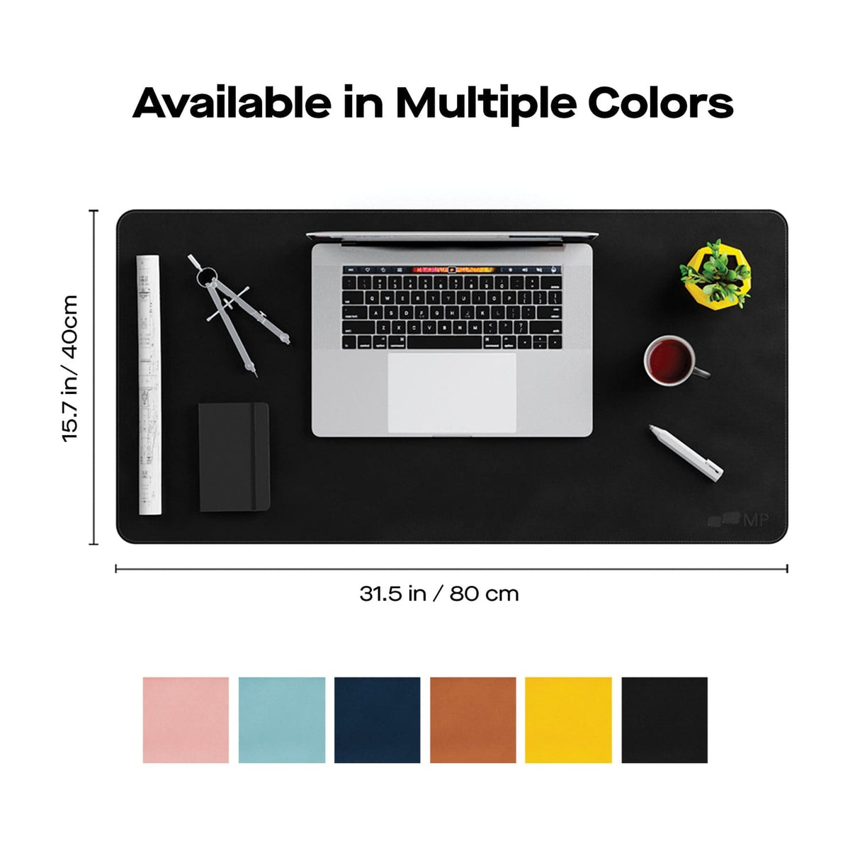 Mobile Pixels 31.5-In. x 15.75-In. PU Leather Desk Mat, Black