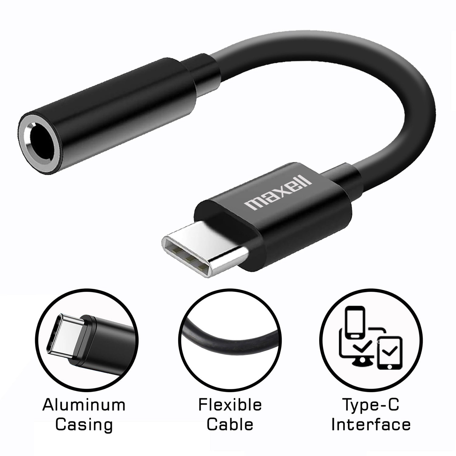 Maxell Sync-Up 3.5-mm to USB-C Stereo Headphone Adapter Cable, 197294