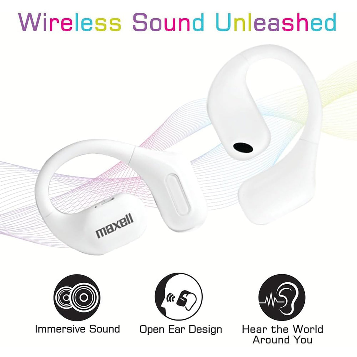 Maxell OHS Pro Bluetooth Open-Ear Earhooks with Mics and Light-up Charging Case, Secure and Comfortable Fit, up to 18 Hours of Play Time