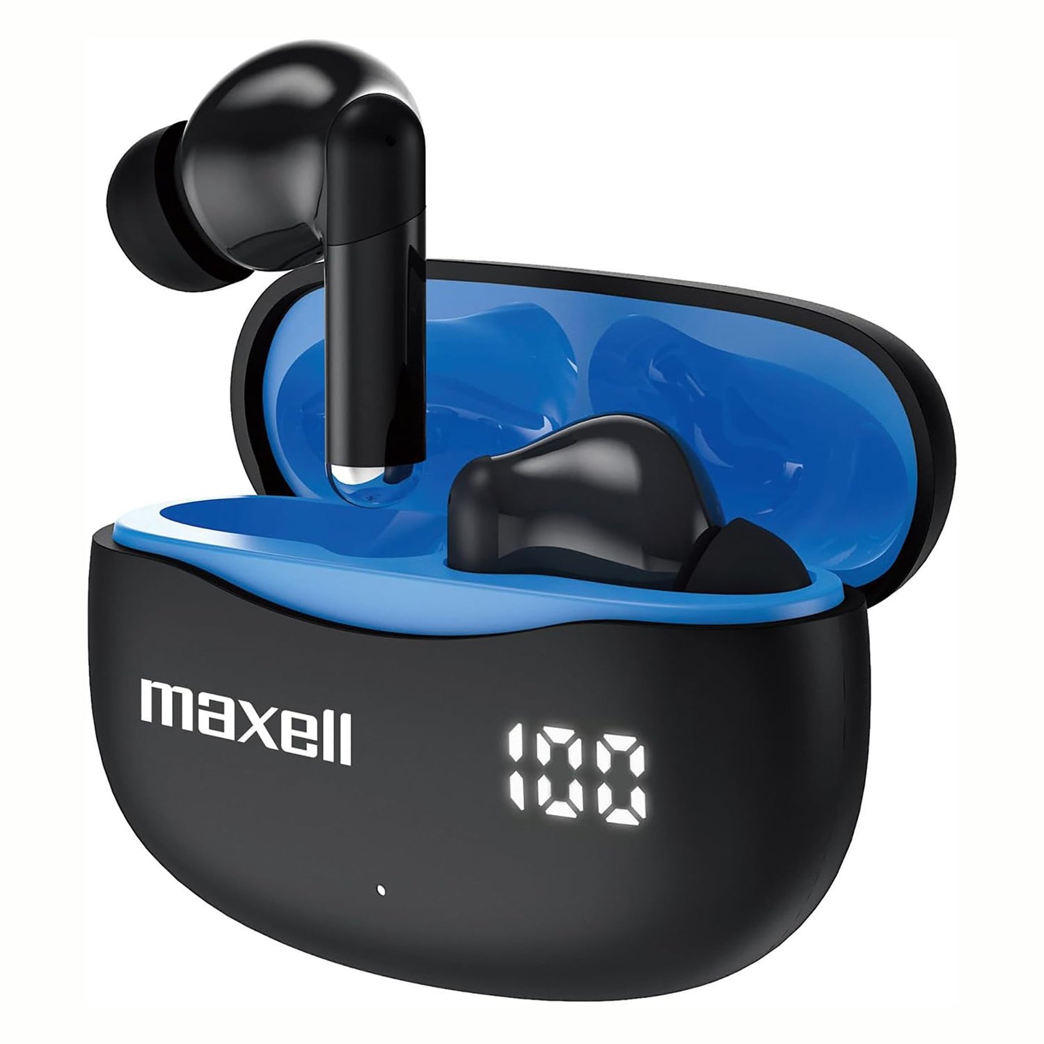 Maxell Bass 13 TWS Bluetooth In-Ear Earbuds with Mics and Charging Case, ANC, ENC, Digital Battery Life Display on Case, up to 20 Hours of Play Time