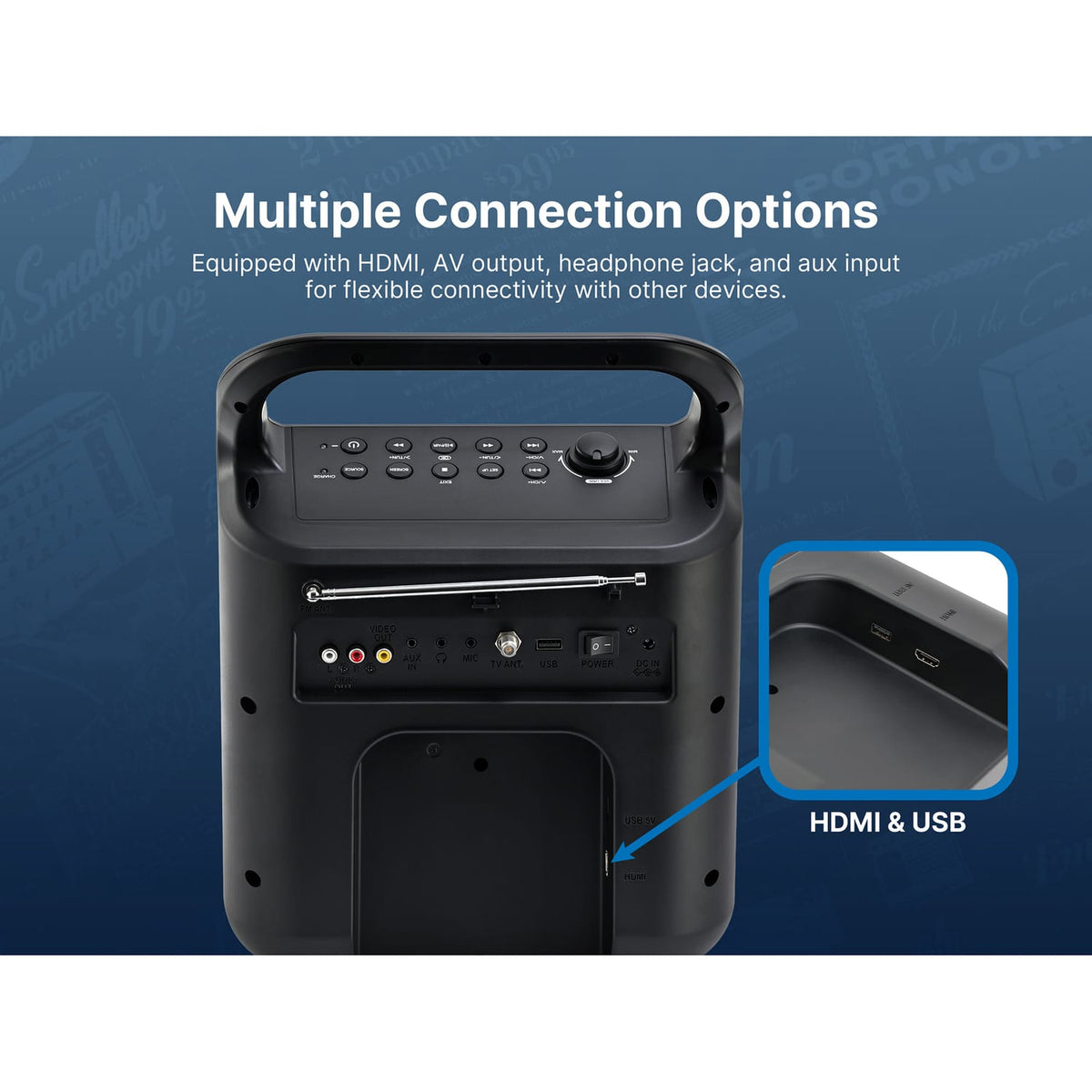 Emerson Combo 10-In. Portable TV and Bluetooth In/Out DVD/CD/USB/FM Radio Boom Box System, HDMI Input, Mic Input, and Remote, EDL-3000