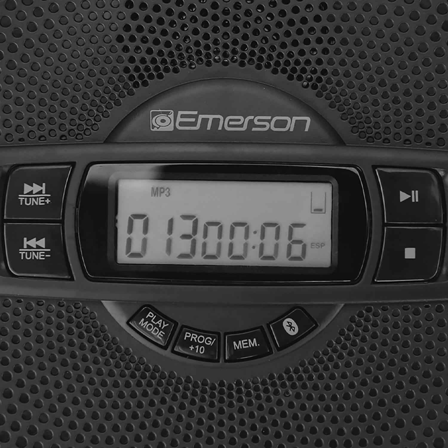 Emerson Portable CD Player with Speaker, FM Radio, Earbuds, and Bluetooth Out, Black, EPCD-2000