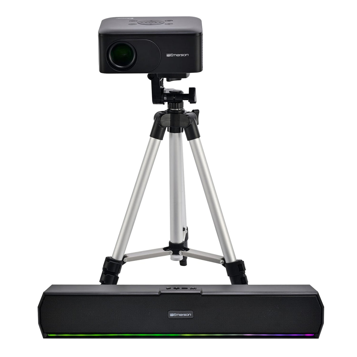 Emerson Portable 120-In. 720p Home Theater LCD Projector Combo Includes Screen, Tripod, Sound Bar, and Remote