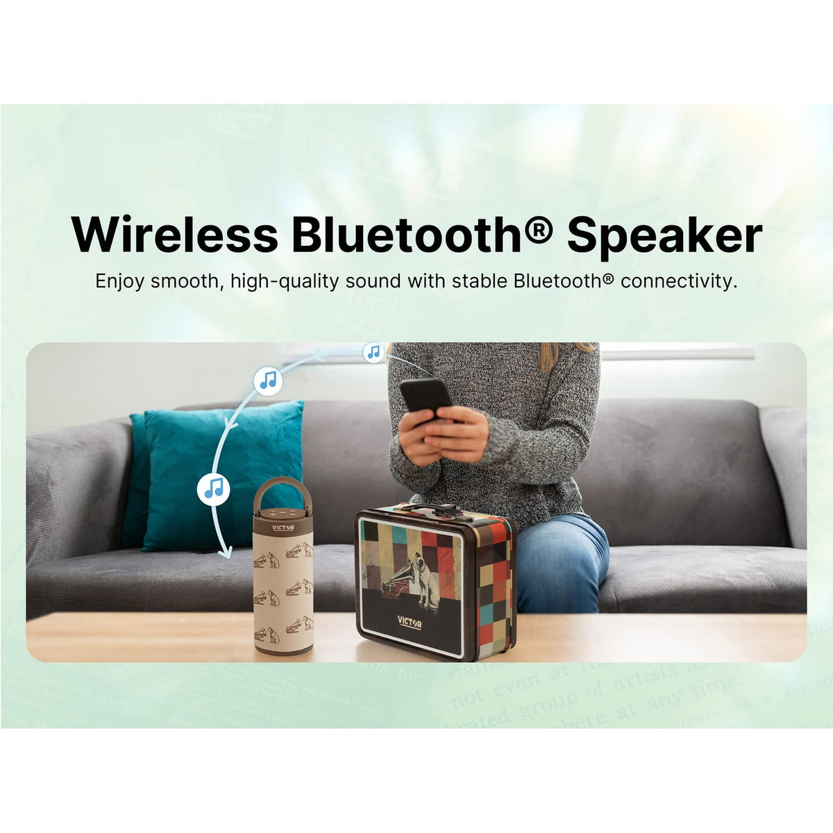 Victor Portable Bluetooth Speaker with Bonus Pack of Exclusive Metal Retro Lunch Box, TWS, microSD Card Input, FM Radio, up to 3 Hours Play time