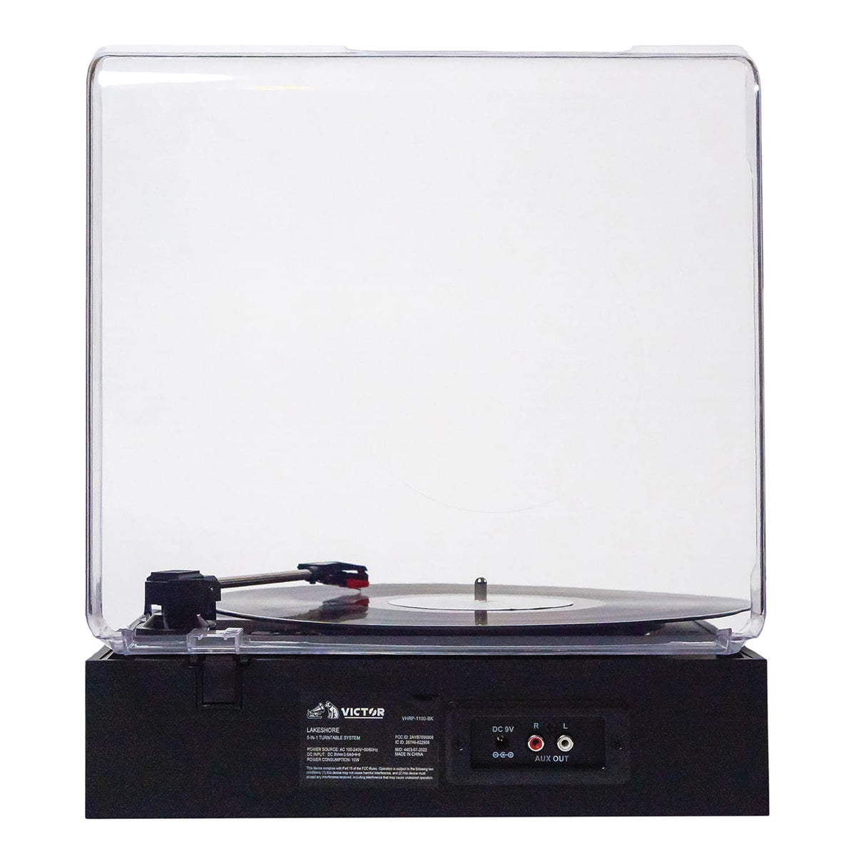 Victor 2-Watt Lakeshore 3-Speed Belt-Drive Manual Retro Turntable with Built-in Speakers, Bluetooth In/Out, USB/Aux, and 45 RPM Adapter, VHRP-1100