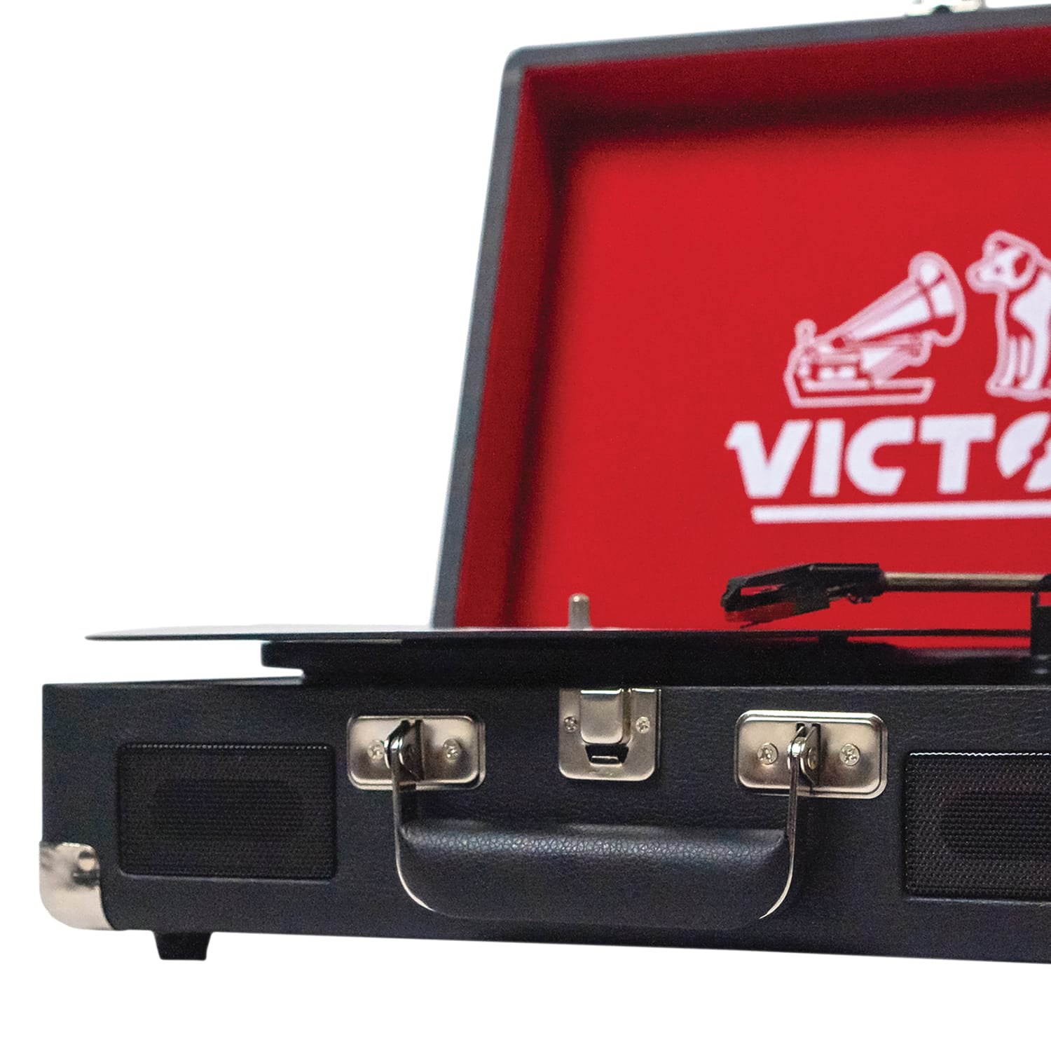 Victor 2-Watt Metro 3-Speed Belt-Drive Manual Suitcase Turntable with Built-in Speakers, Bluetooth In/Out, Aux In, and 45-RPM Adapter, Black
