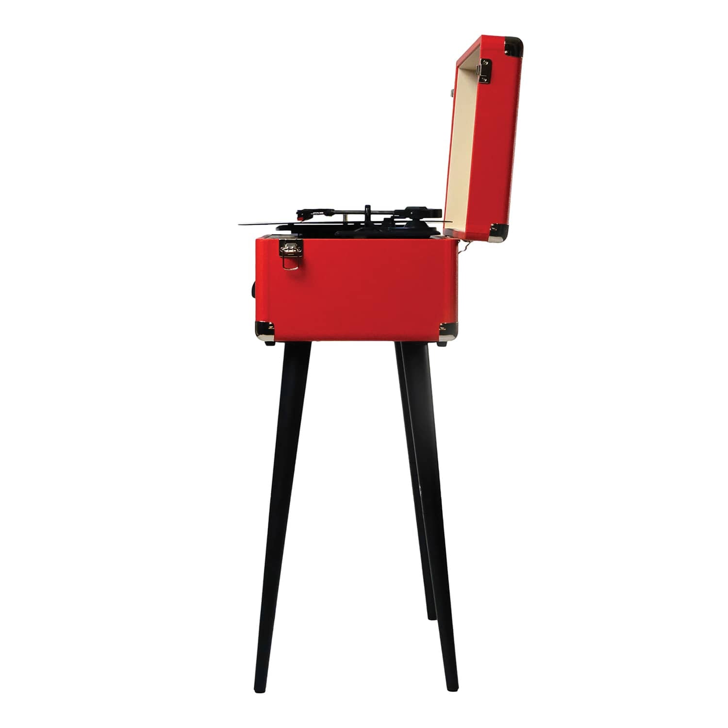 Victor 6-Watt Andover 3-Speed Belt-Drive Manual Suitcase Turntable with Built-in Speakers, Bluetooth In/Out, FM, 45 Adapter, and Legs, Red