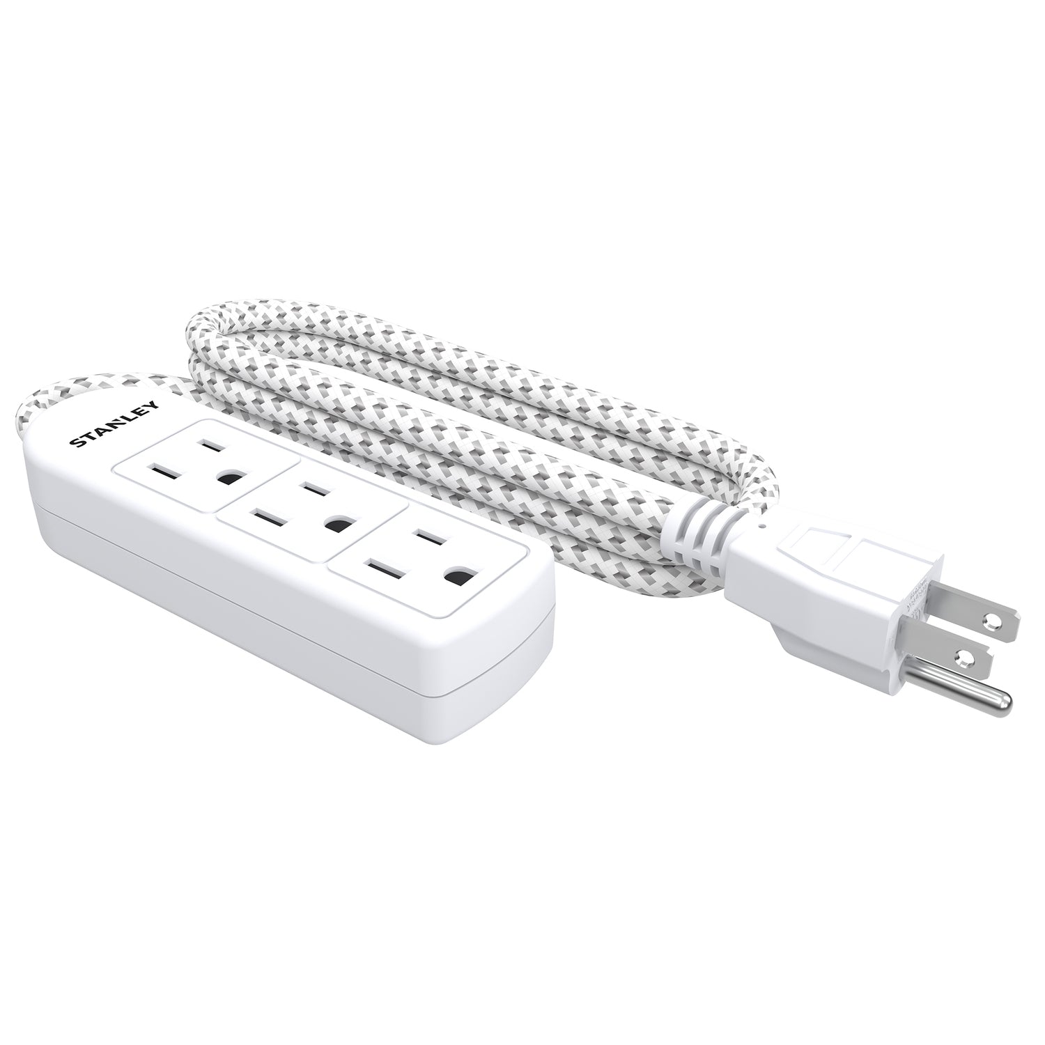 Stanley 3-AC Outlet PowerMAX 3 Mini Power Strip, 1.5-Ft. Braided Fabric Cord with Straight Plug, 30000