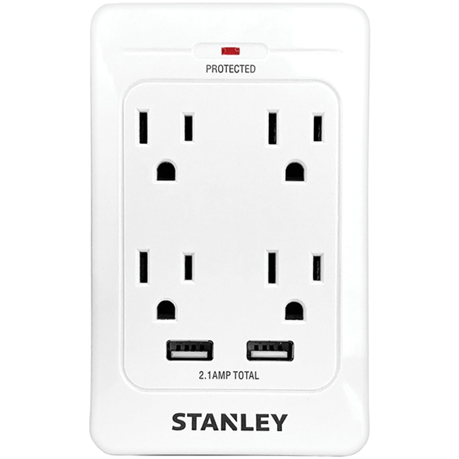 Stanley 4-AC Outlet and 2-USB Port 1080-Joules SurgeQuad Surge Protector Wall Tap, 33202