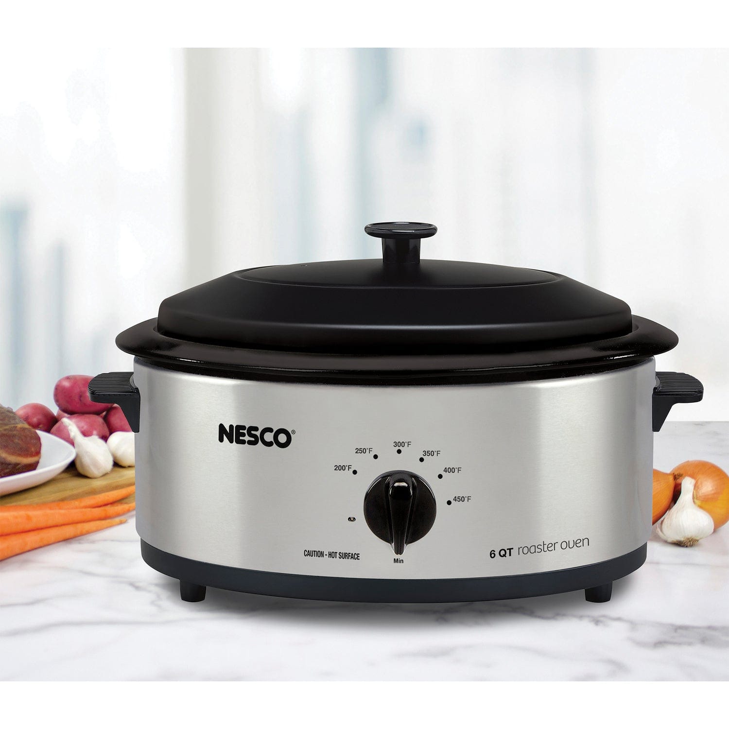 Nesco 6-Qt. 750-Watt Roaster with Porcelain Cookwell, Silver