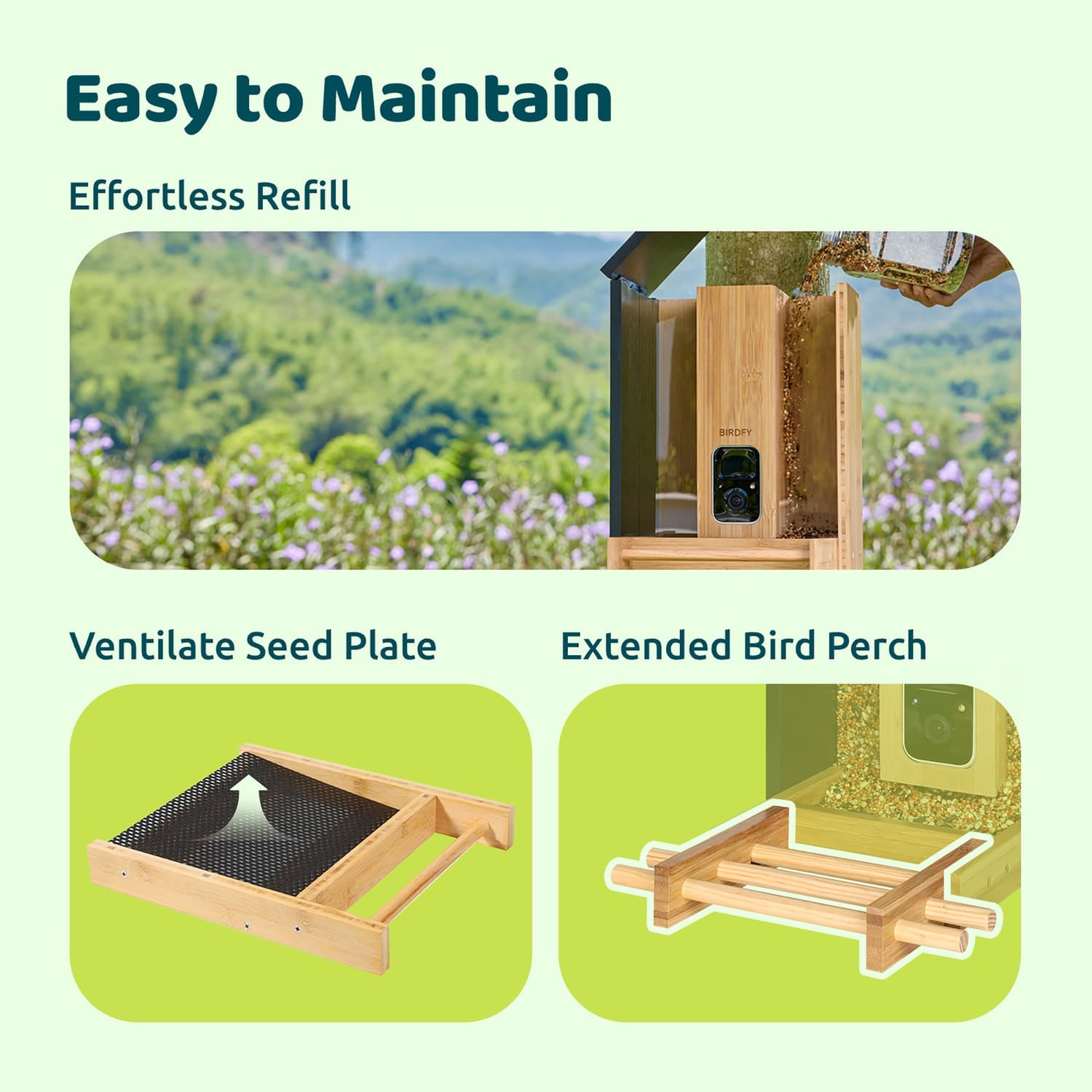 Birdfy Feeder Bamboo with Camera, Solar Panel, and AI by Subscription