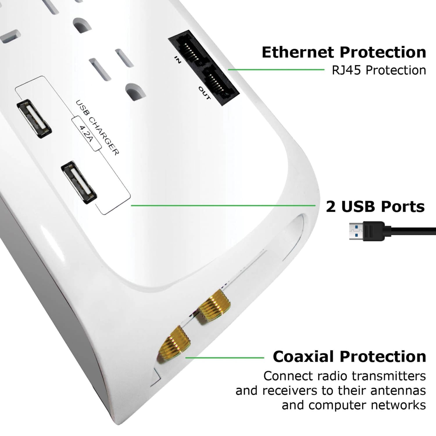 Digital Energy 12-AC Outlet and 2-USB Port 4200-Joules Surge Protector Power Strip, 6-Ft. Cord with Flat Plug, DEE1-1122