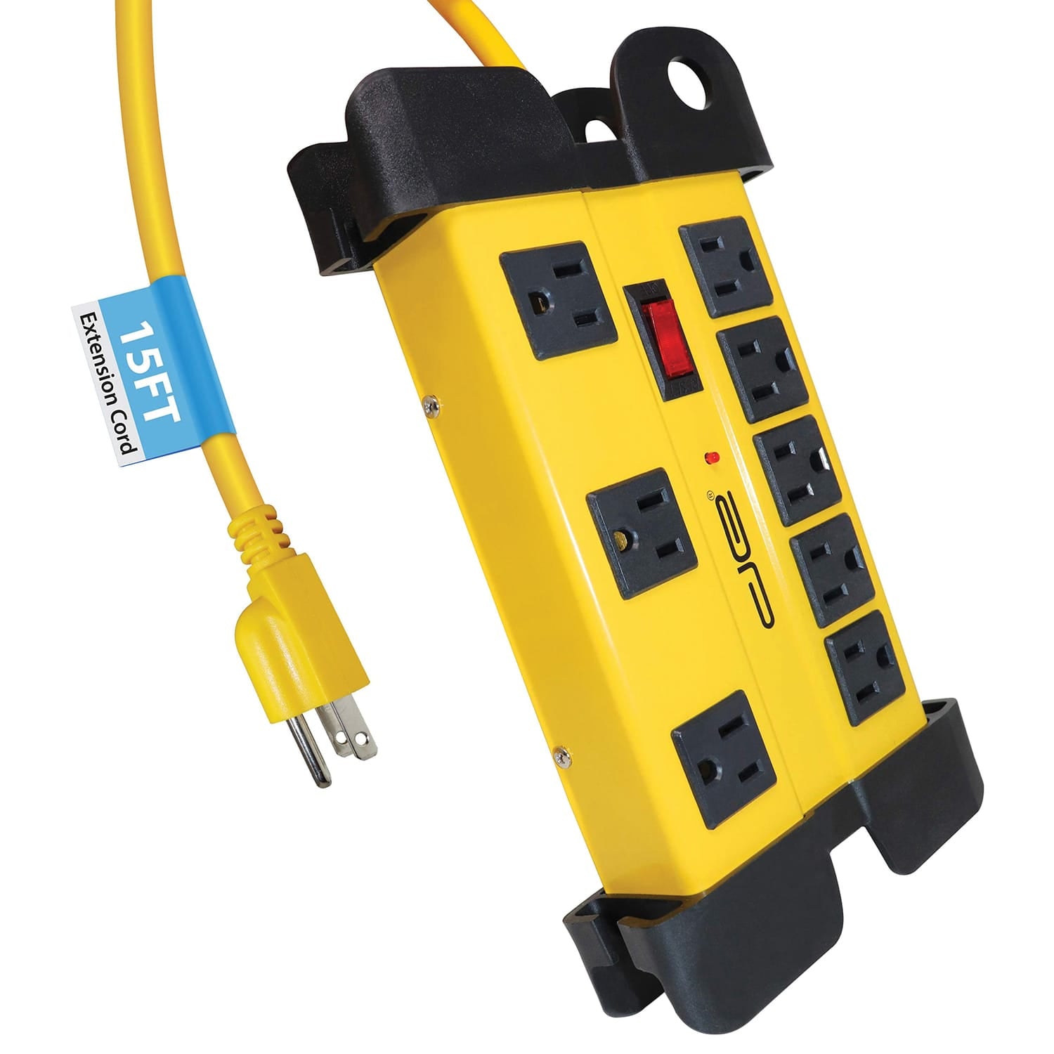 Digital Energy 8-AC Outlet 1050-Joules Heavy-Duty Metal Surge Protector Power Strip with Cord Management, 15-Ft. Cord with Straight Plug