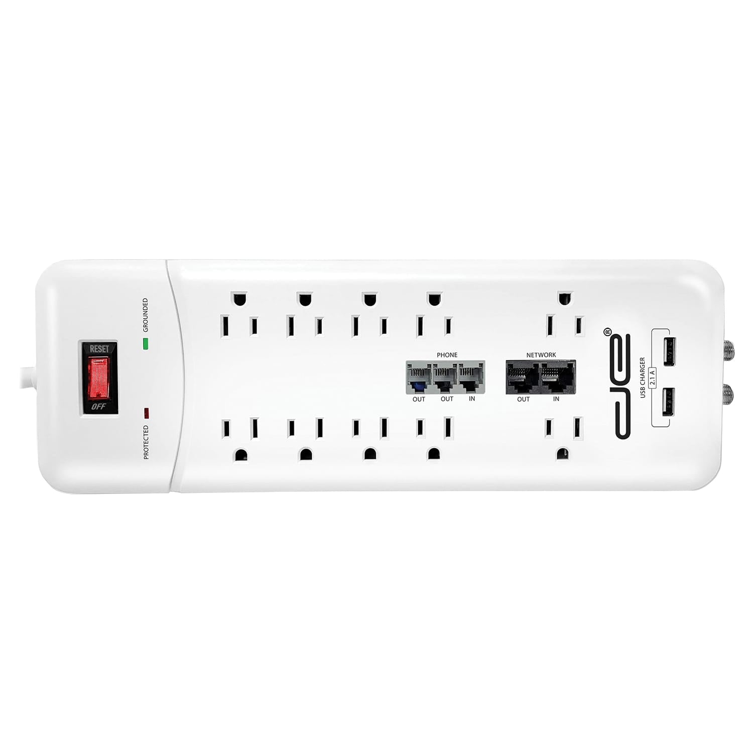Digital Energy 10-AC Outlet, 2-USB Port, and Coax 3500-Joules Heavy-Duty Surge Protector Power Strip with Straight Plug, 25 Ft. Cord, White
