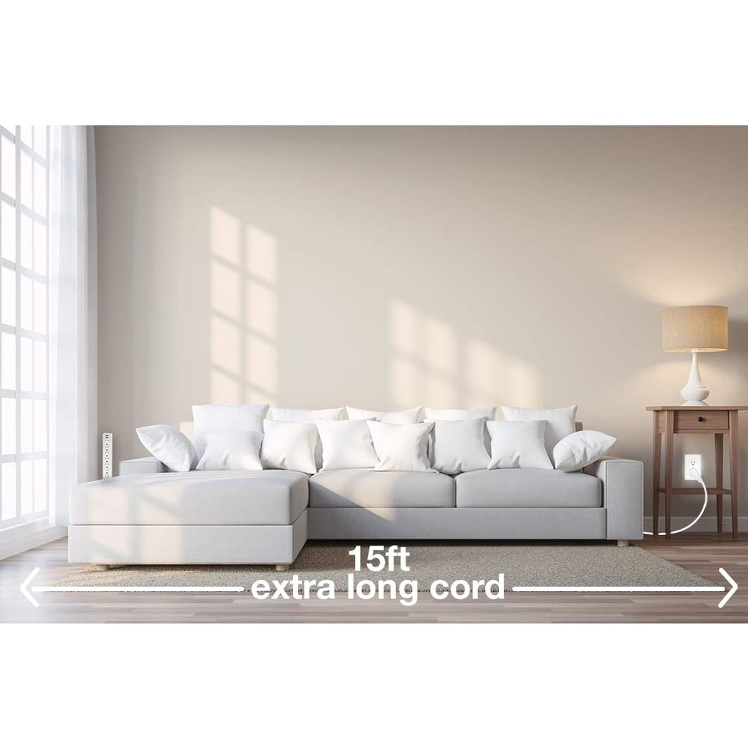 Digital Energy 6-AC Outlet and 2-USB Port 1050-Joules Surge Protector Power Strip with Straight Plug, 15 Ft., White