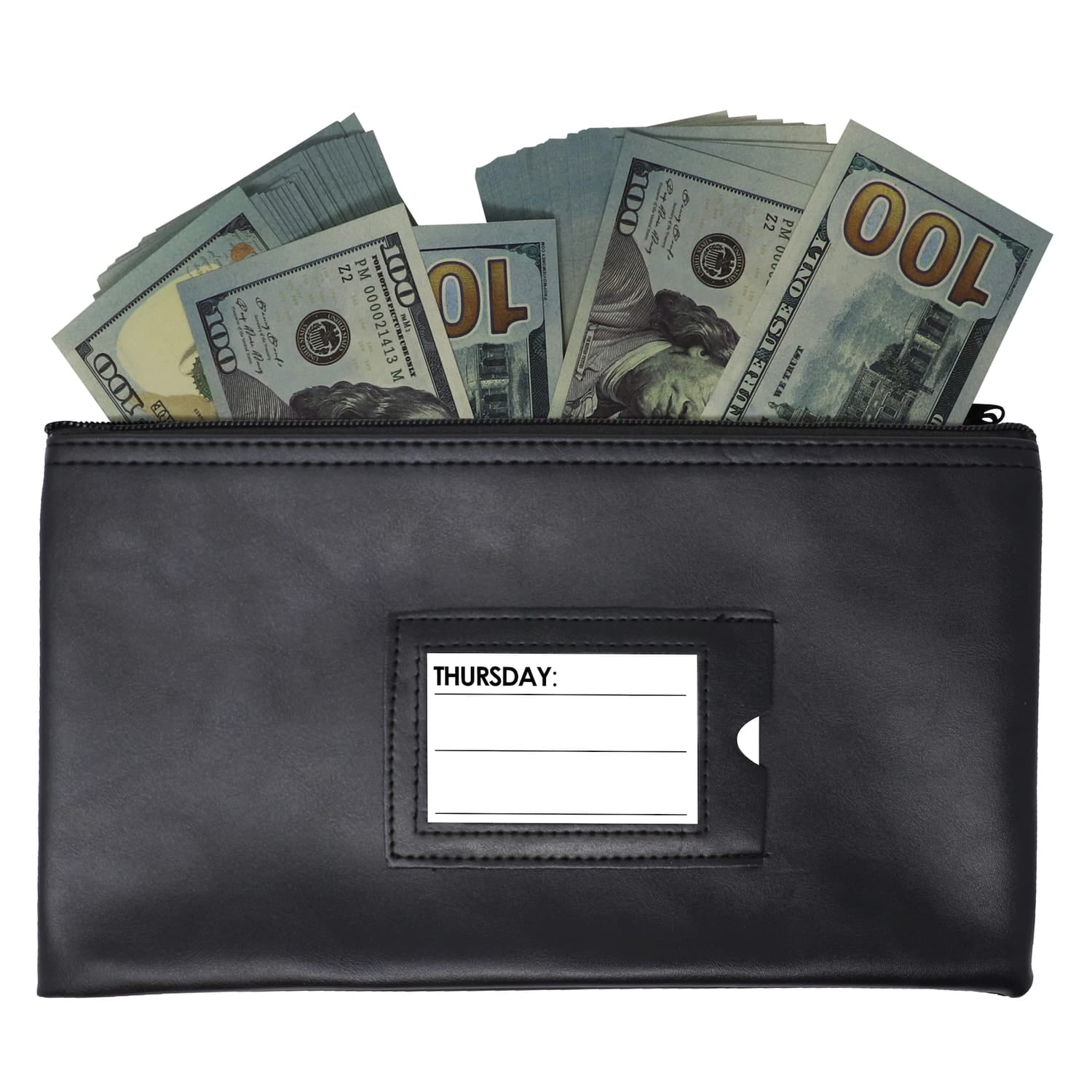 Nadex Coins Vinyl 7-Day Pack of Zippered Bank Deposit Cash and Coin Bags with Card Window, Black