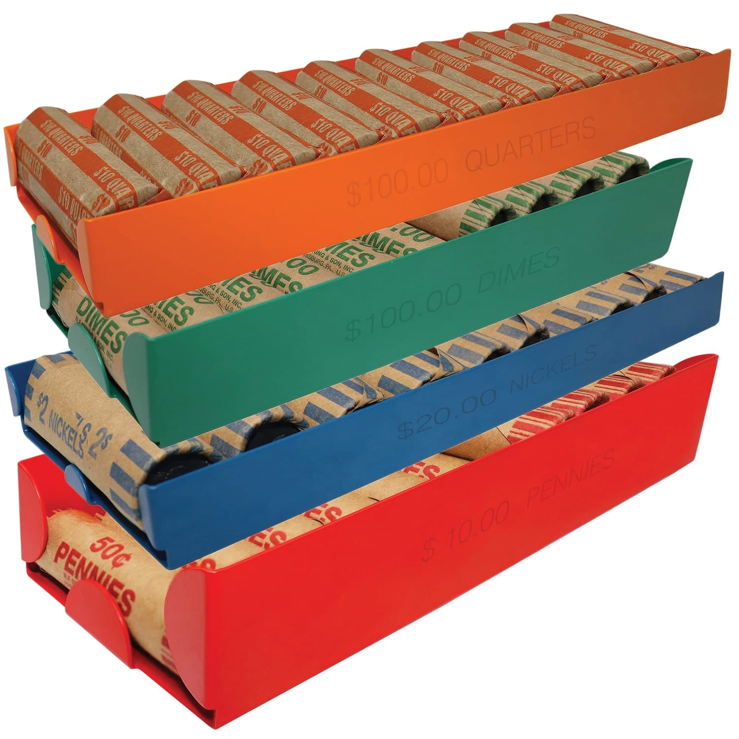 Nadex Coins Assorted Stackable Aluminum Coin Trays, 4 Pack