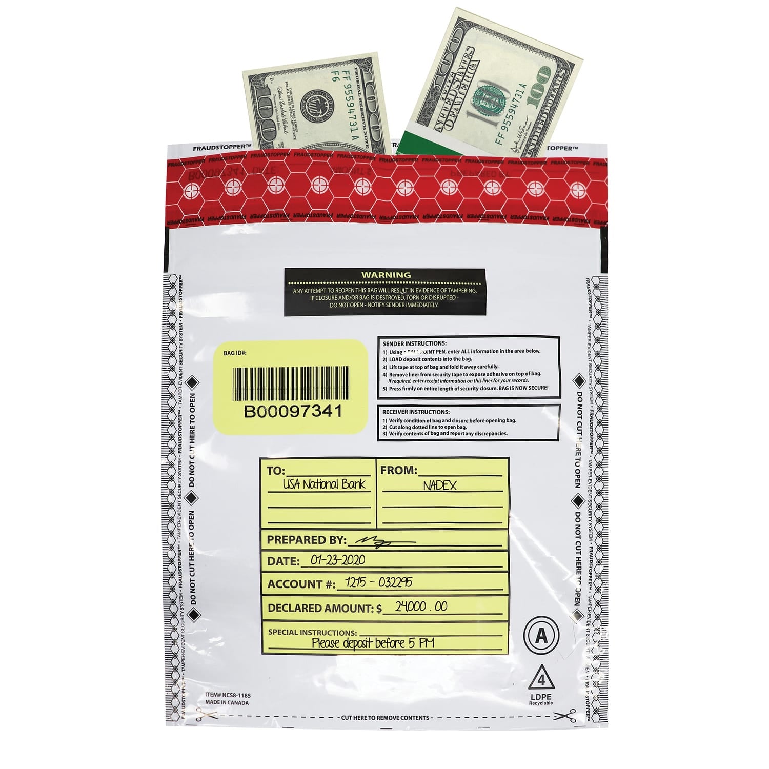 Nadex Coins Tamper-Evident 9-In. x 12-In. Opaque FRAUDSTOPPER Bank Deposit Bags, 50 Pack