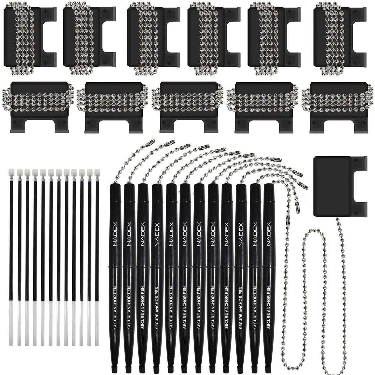 Nadex Coins Ball and Chain Security Pen Set, 12 Pen, Black