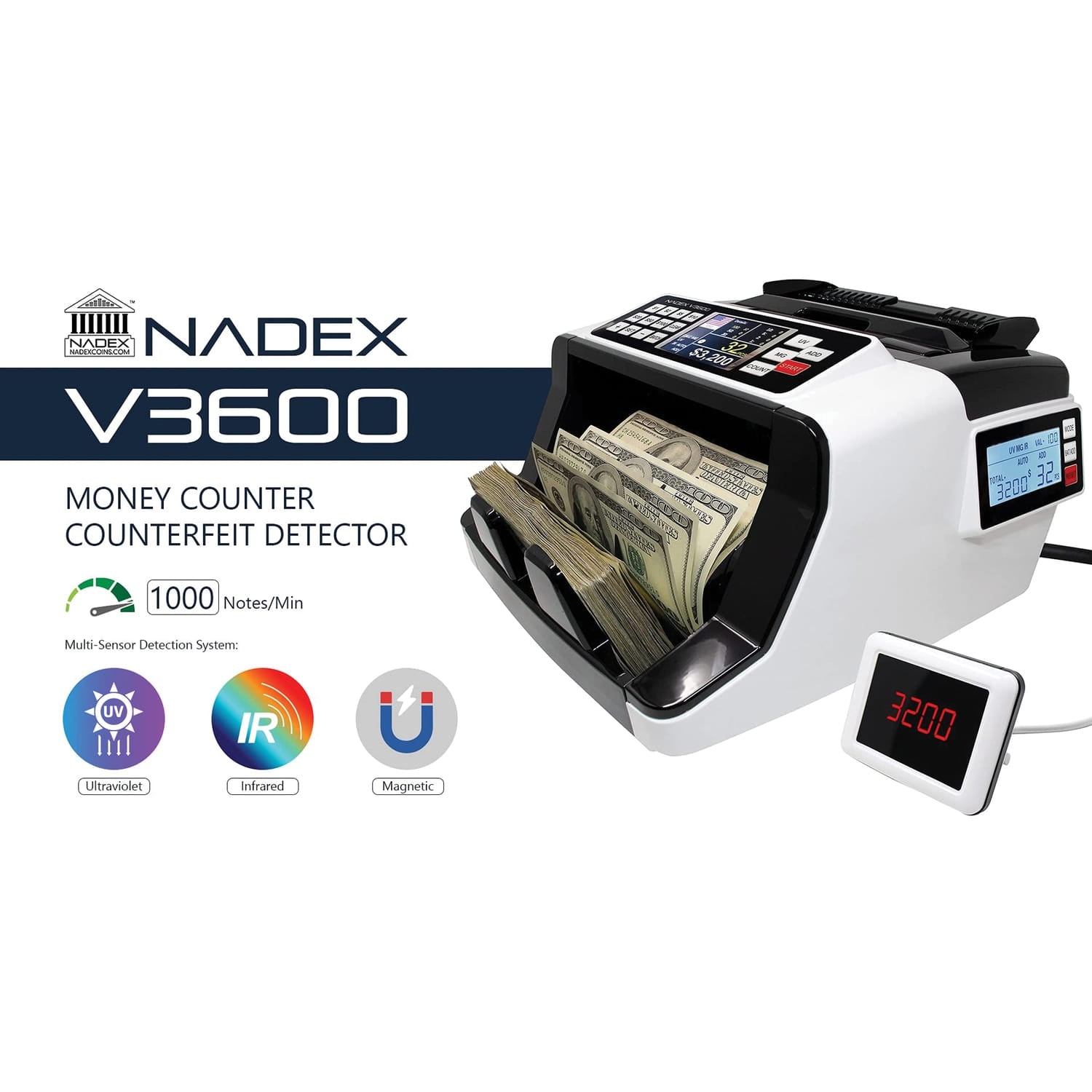 Nadex Coins V3600 Money Counter and Counterfeit Detector