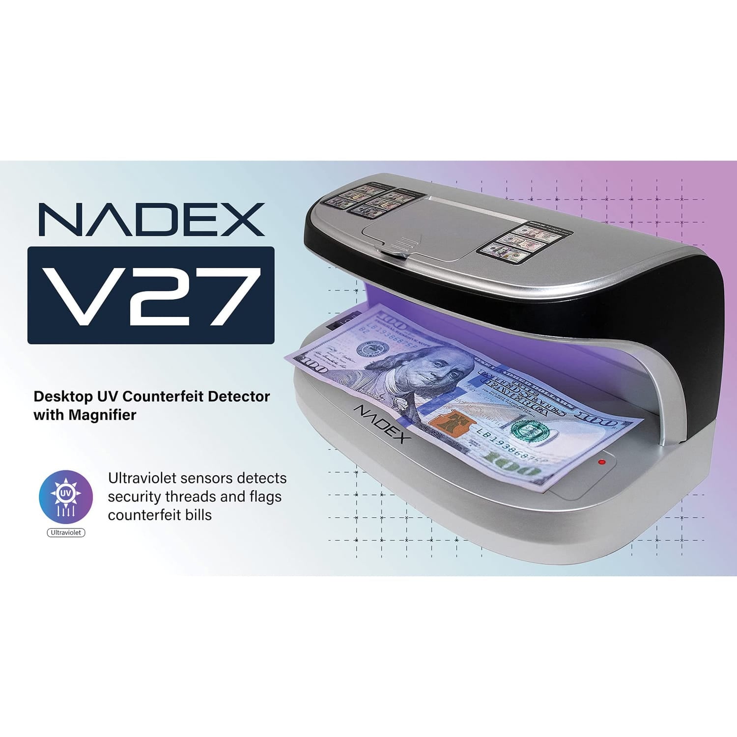 Nadex Coins V27 Desktop UV Counterfeit Detector with Micro Print Magnifier