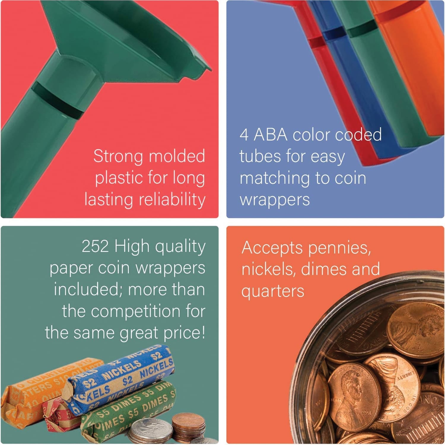 Nadex Coins 252 Coin Wrappers with Coin-Sorter Tubes