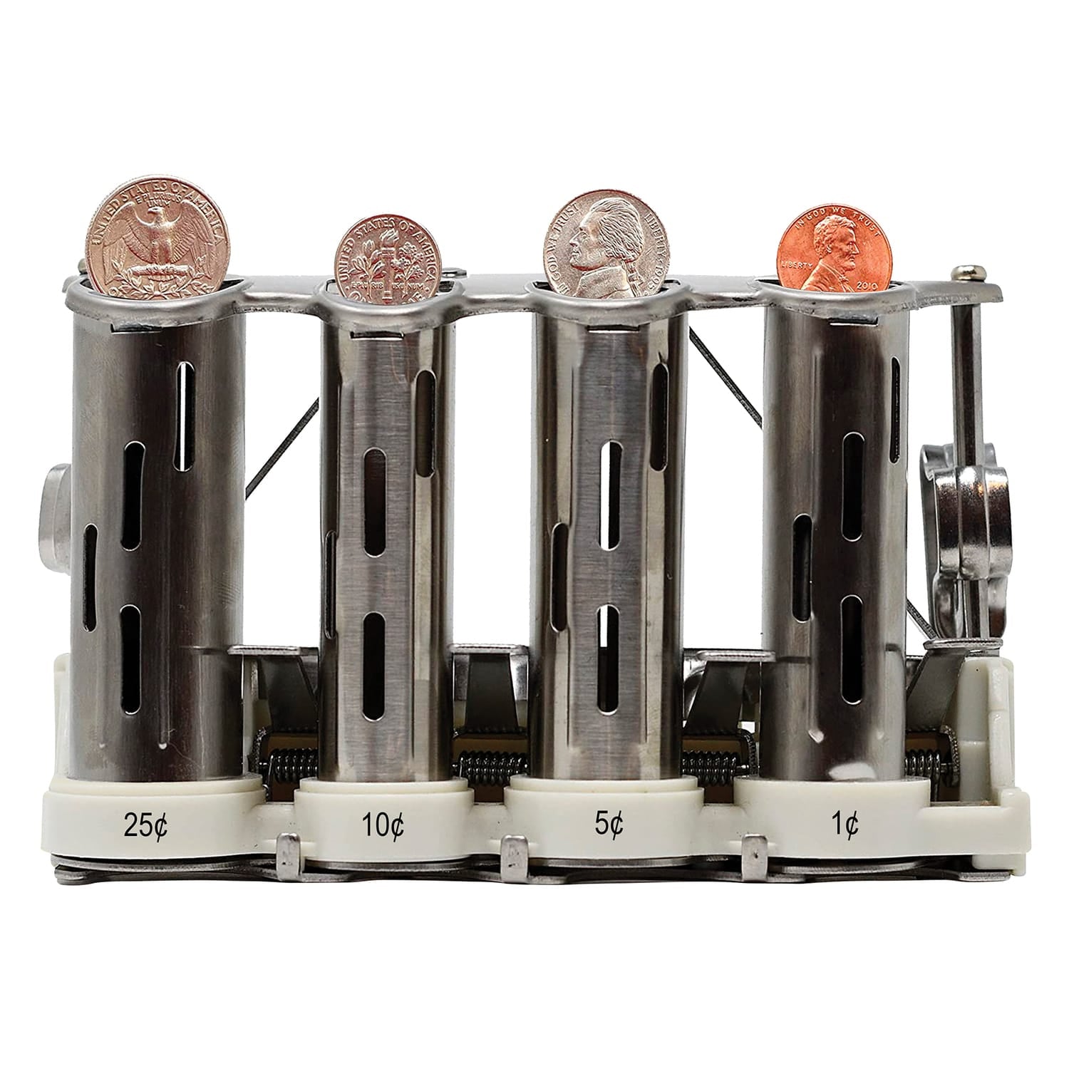 Nadex Coins 4-Barrel Steel Coin Dispenser Money Changer with Belt Clips