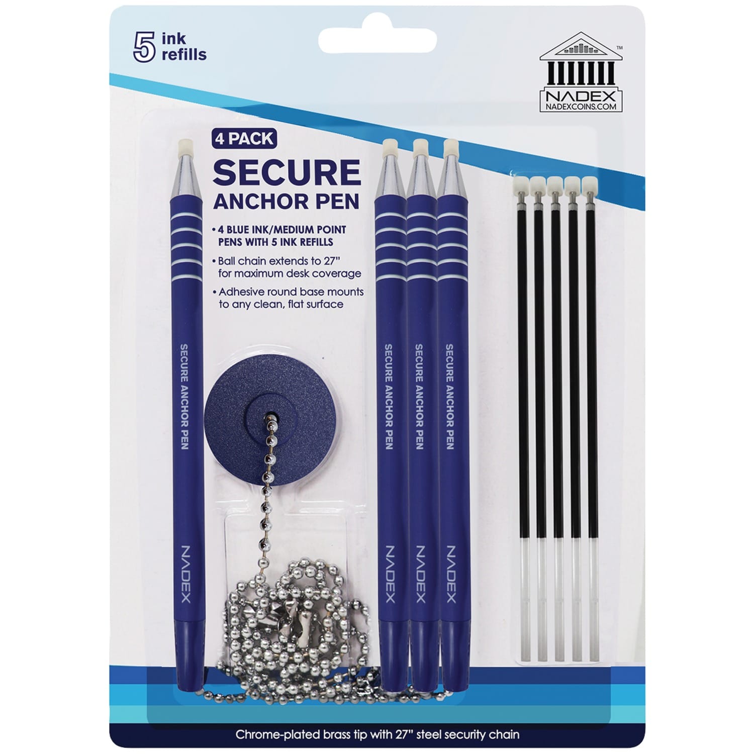 Nadex Coins 4-Pack Secure Counter Ballpoint Pens, Blue