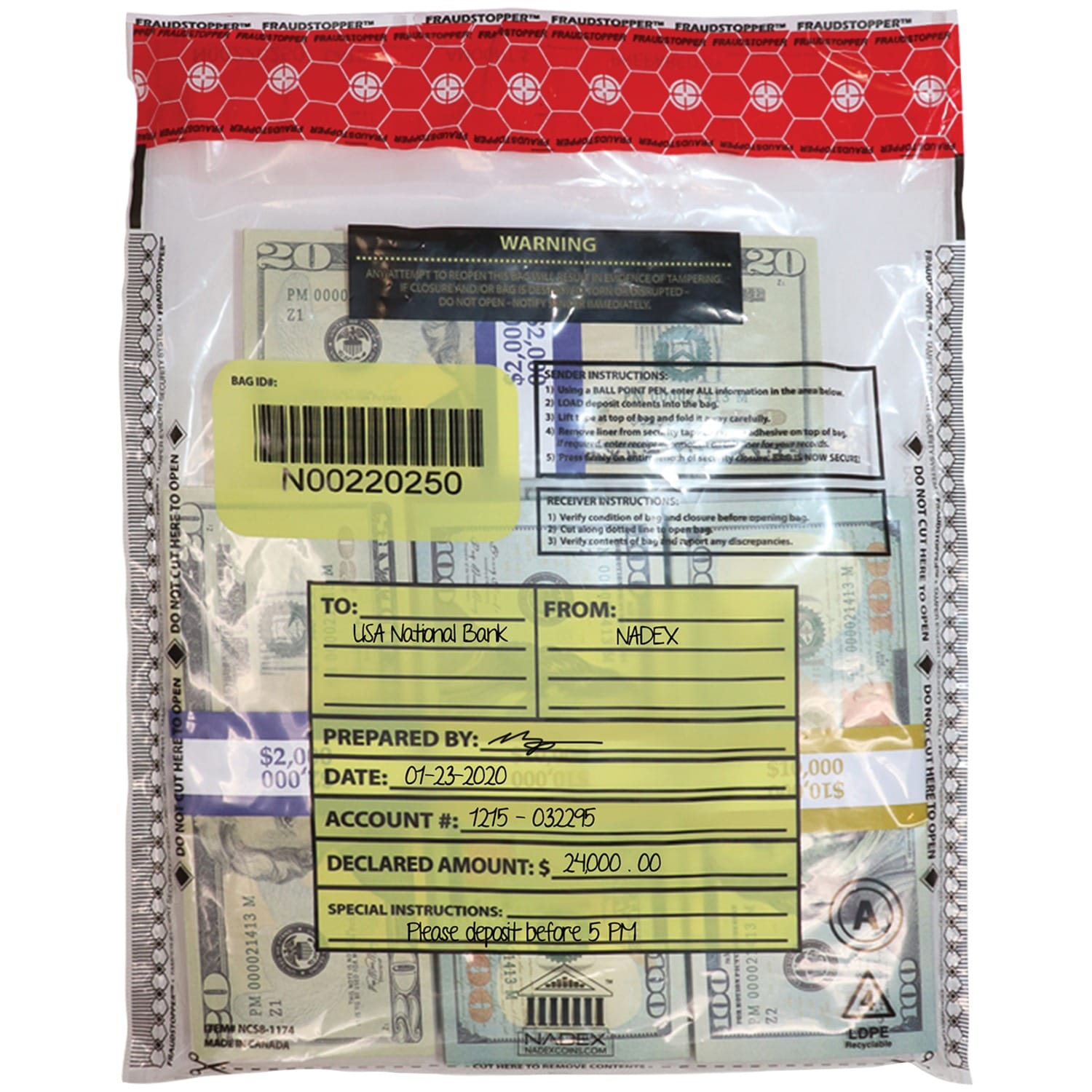 Nadex Coins Tamper-Evident 9-In. x 12-In. Clear FRAUDSTOPPER Bank Deposit Bags, 100 Pack
