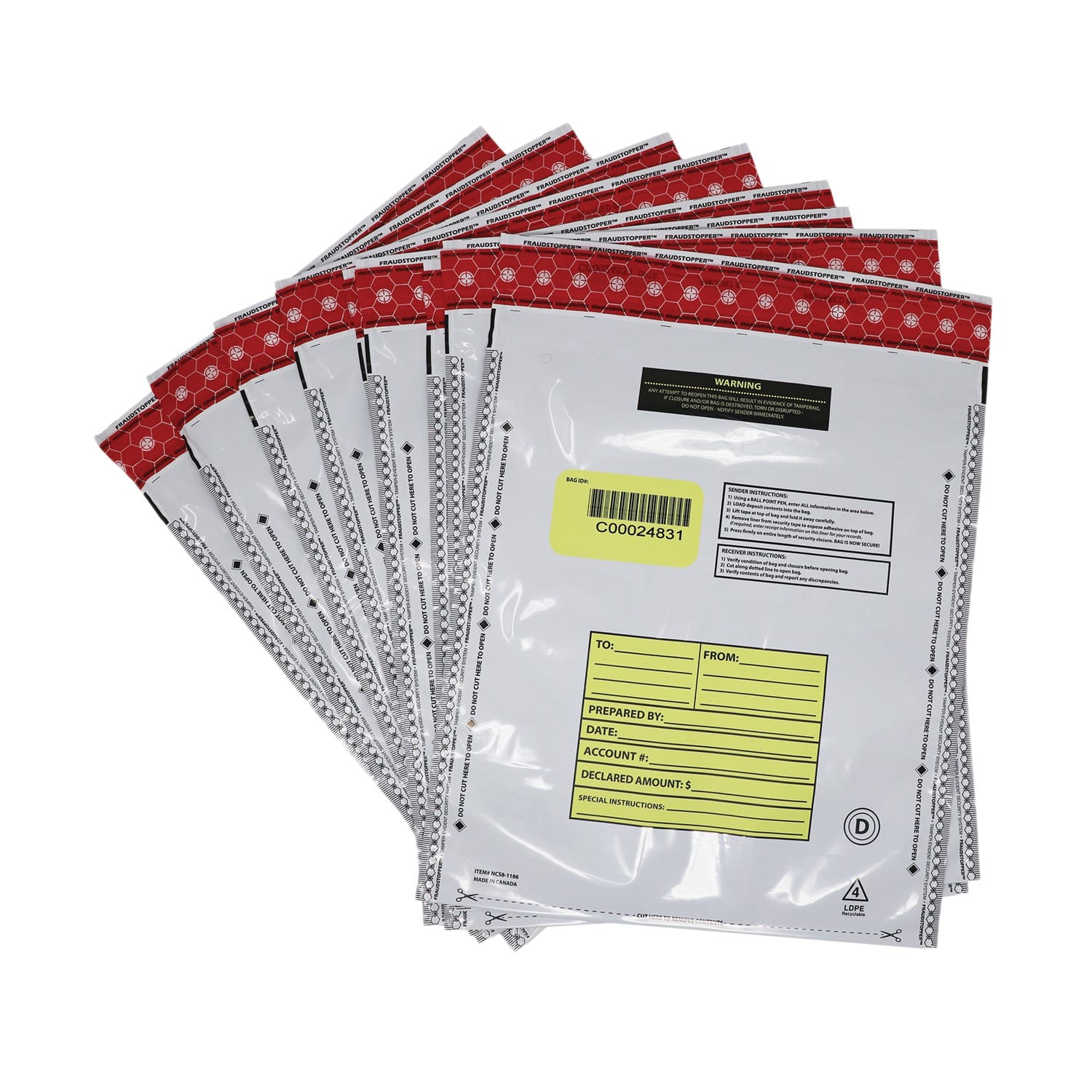 Nadex Coins Tamper-Evident 12-In. x 16-In. Opaque FRAUDSTOPPER Bank Deposit Bags, 100 Pack